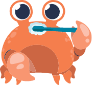 Illustrated crab brushing its teeth