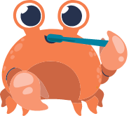 Illustrated crab with a toothbrush