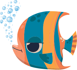 Illustrated fish next to bubbles