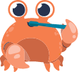 Illustrated crab brushing its teeth